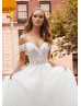 Off Shoulder Beaded Ivory Lace Tulle Fairytale Wedding Dress